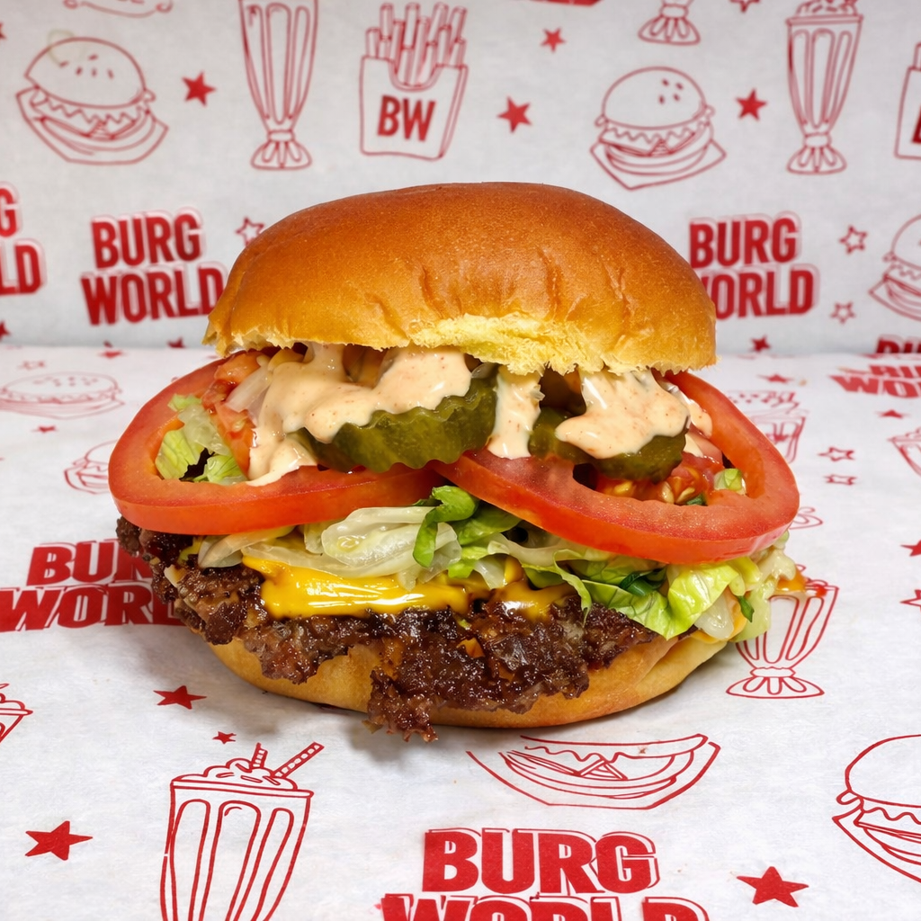 The BW Burg with lettuce and tomato